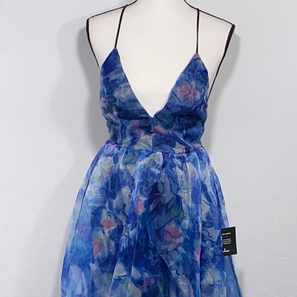 Lulu's Blue Floral Spaghetti-Strap Maxi Dress with Pink Highlights - Picture 3 of 11